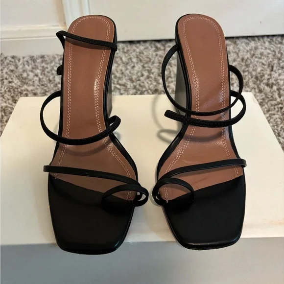 Amina Muaddi Black Stiletto Heels with Ankle Straps - Picture 8 of 8